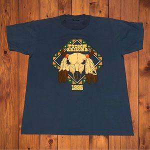 Vintage Native American Indigenous Shirt Feathers Tucson Valley Arizona Skull